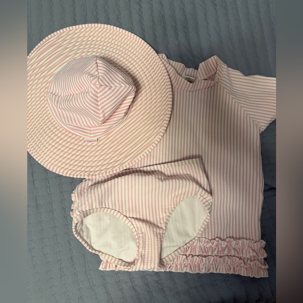 Ruffle Butts two piece swim set with hat